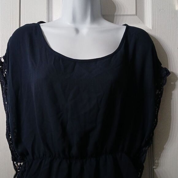 Blush navy blouse elastic waist Sz XL EUC - Picture 3 of 8